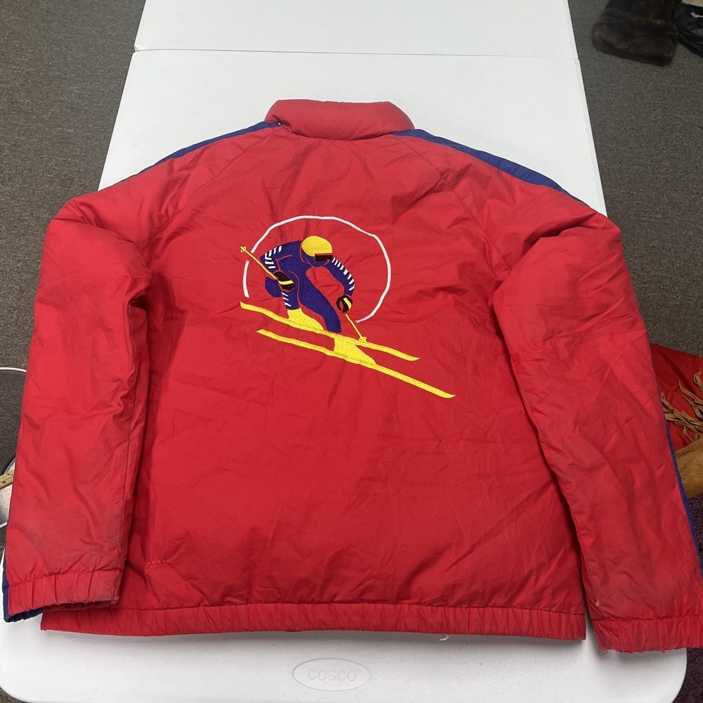90s Polo Ralph Lauren USA Puffer Jacket Mens L Red Blue Colorblock Crest Logo